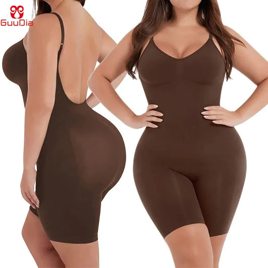 GUUDIA Bodysuits Full Coverage Shapewear Thigh Slim Body Suit Low Back Body Shaper Backless Jumpsuit Seamless Shapers Slimmer