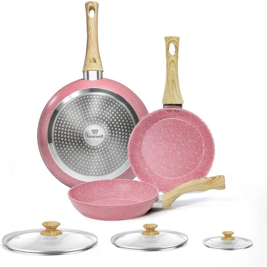 Pink Granite Frying Pan Set